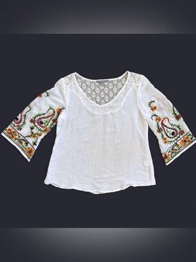 Valerie Stevens Floral Paisley Embroidered Boho Peasant Blouse Small Cottagecore